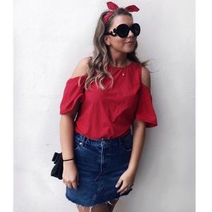 Red off the shoulder top, open back. Size L